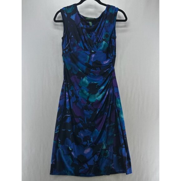 Lauren Ralph Lauren Dresses & Skirts - Lauren Ralph Lauren Dress 2 Faux Wrap Sheath Knee Length Floral Sleeveless Blue